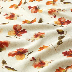 Viskose-Leinen-Mix Aquarellblumen – natur/terracotta, 