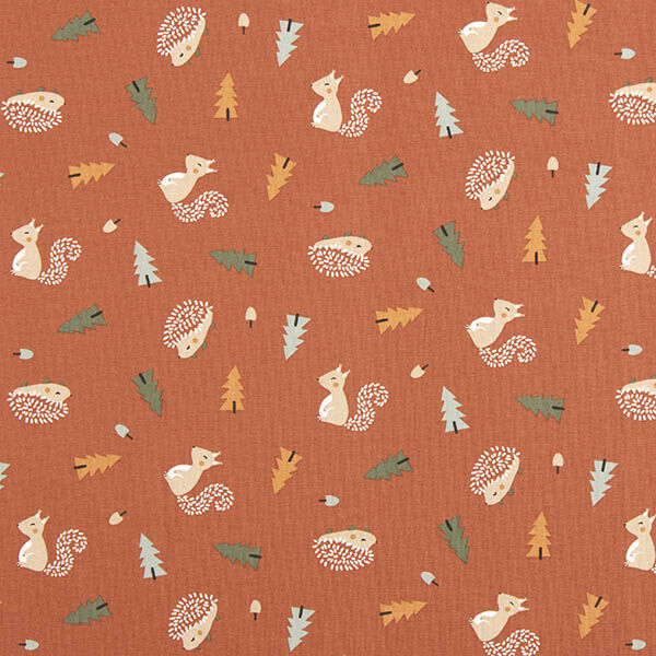 Baumwolljersey Igel und Eichhörnchen – terracotta, image number 1