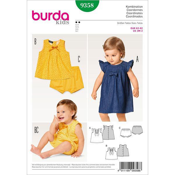 Babykleid / Bluse / Höschen | Burda 9358 | 62-92, image number 1