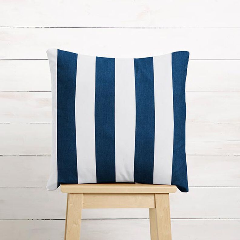 Dekostoff Baumwollköper Streifen – weiss/indigo,  image number 7