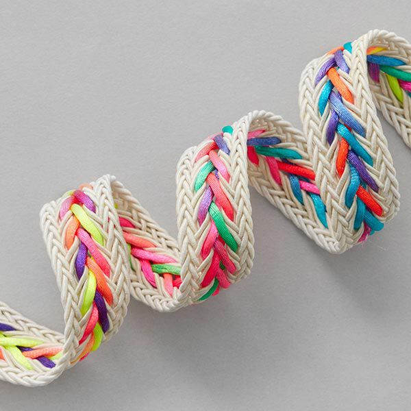 Dekoband mit Fischgät-Muster [ 20 mm ] – beige/neonpink,  image number 1