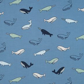Baumwolljersey süße Wale | Poppy Fabrics – blaugrau/marineblau, 