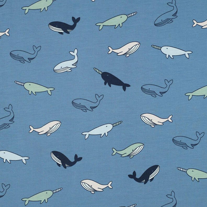 Baumwolljersey süße Wale | Poppy Fabrics – blaugrau/marineblau,  image number 1