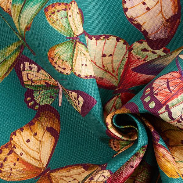 Outdoorstoff Canvas Schmetterlinge – hellpetrol | Reststück 50cm