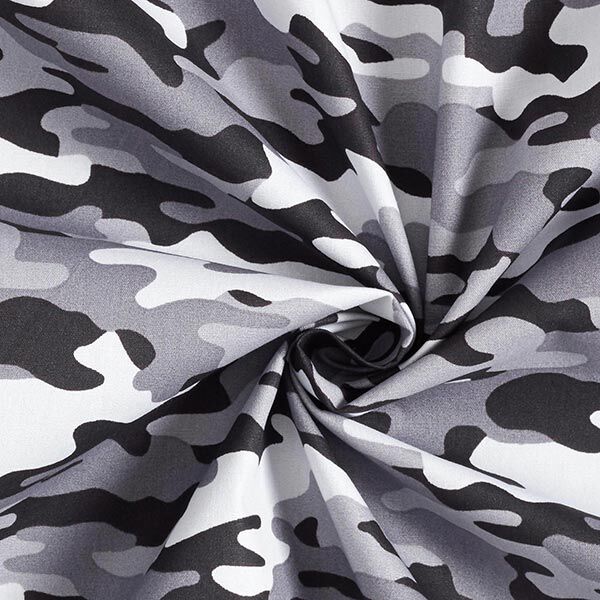 Baumwollpopeline Camouflage – grau/schwarz