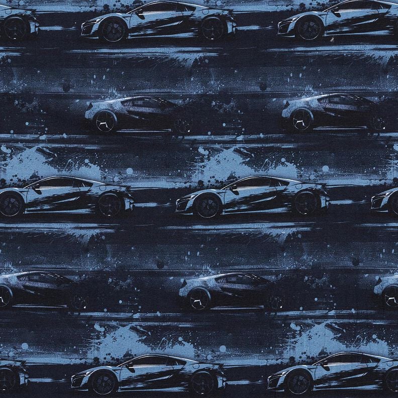 Baumwolljersey Rennauto Digitaldruck – schwarzblau,  image number 1