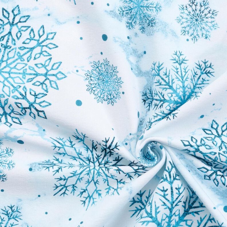 French Terry Weihnachts-Schneekristalle | Glitzerpüppi – himmelblau/hellpetrol, image number 3