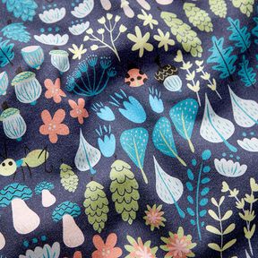 Sweatshirt angeraut Waldpflanzen Digitaldruck – marineblau | Reststück 80cm, 