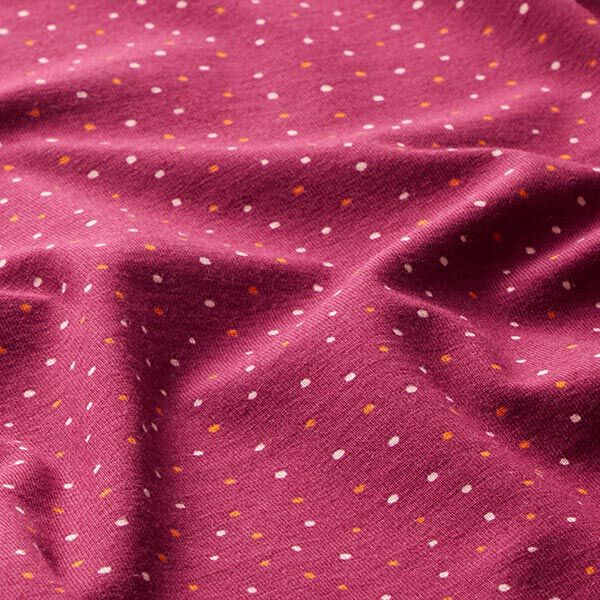 Baumwolljersey bunte Pünktchen – bordeauxrot | Reststück 100cm