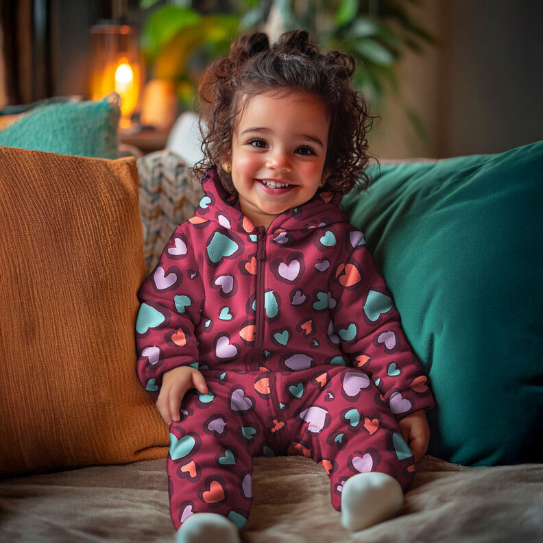 Sweatshirt angeraut bunte Herzen | Poppy Fabrics – himbeere,  image number 5