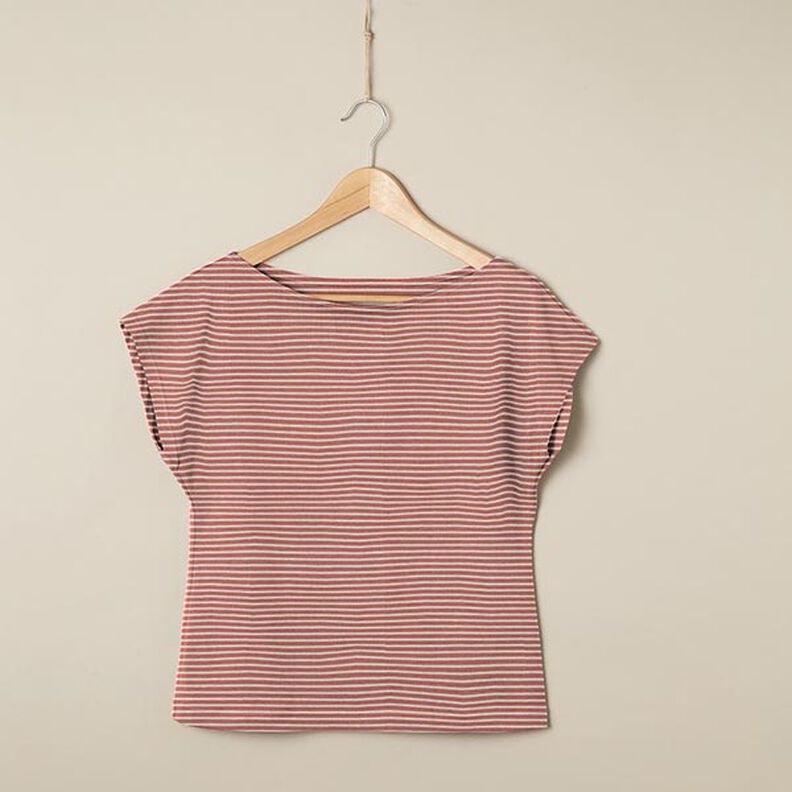 Baumwolljersey schmale Streifen – anemone/terracotta,  image number 7