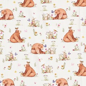 Baumwollpopeline Hase und Bär Digitaldruck – elfenbein, 