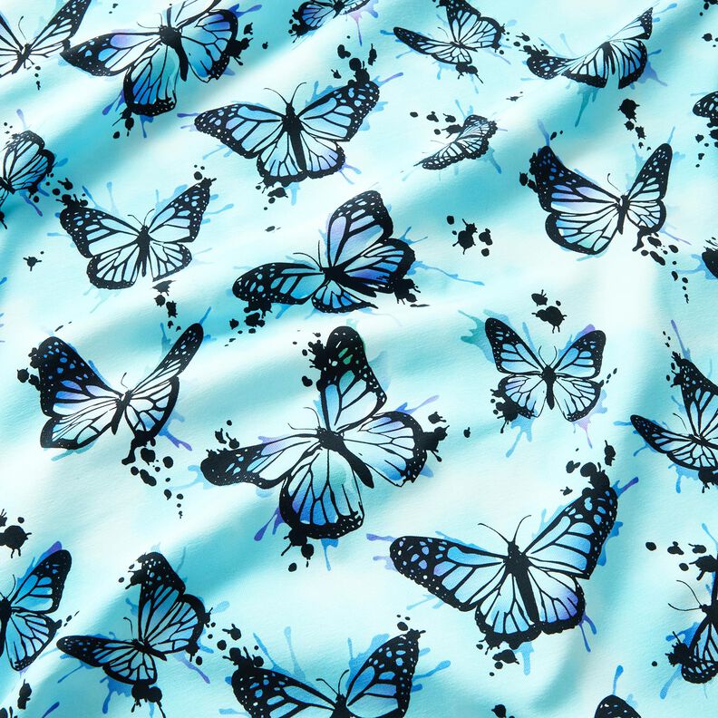 Baumwolljersey Butterfly Splashes | Glitzerpüppi – eisblau,  image number 1