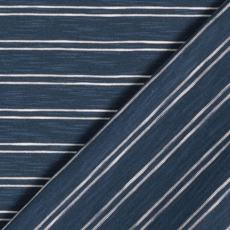 Baumwolljersey unregelmäßige Streifen – marineblau/weiss,  image number 4