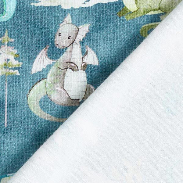 Baumwolljersey Aquarell-Drachen Digitaldruck – ozeanblau | Reststück 50cm