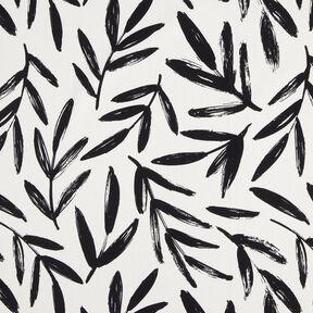 Dekostoff Halbpanama minimalistische Bl&auml;tter &ndash; schwarz/elfenbein, 