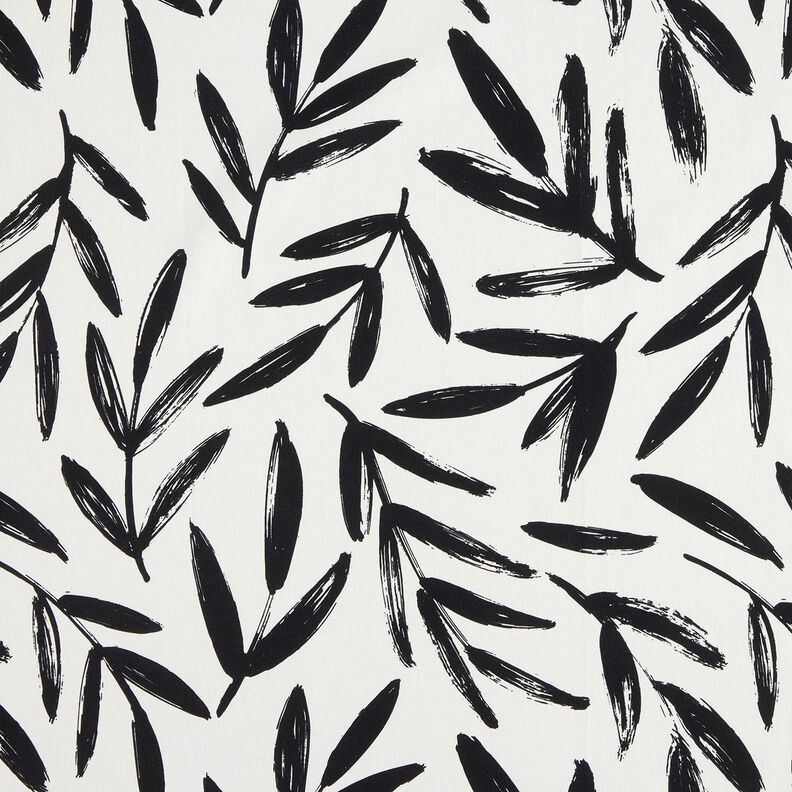 Dekostoff Halbpanama minimalistische Blätter – schwarz/elfenbein, image number 1
