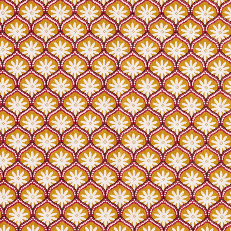Beschichtete Baumwolle Blumenkacheln – senf/weiss, image number 1