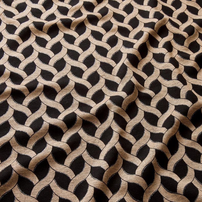 Viskosejersey Glitzer-Zopfmuster – schwarz/apricot, image number 2