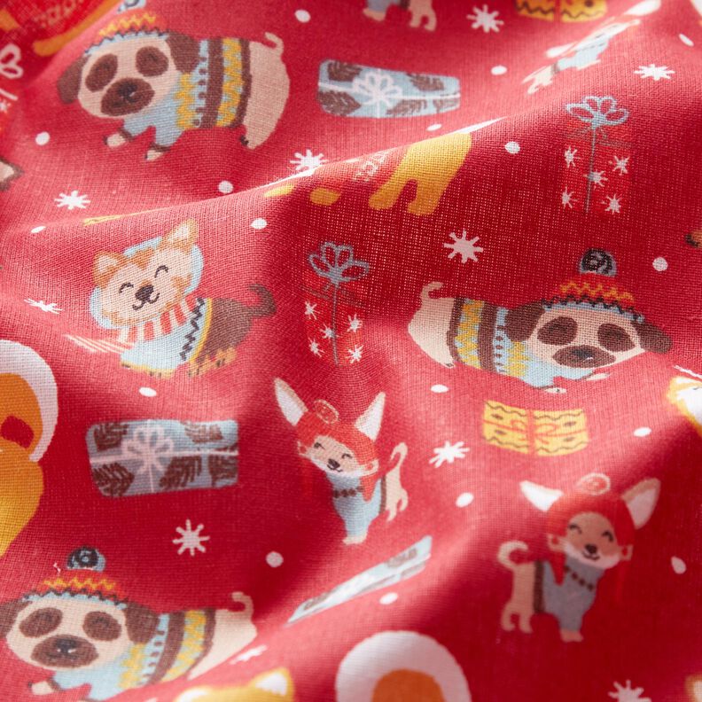 Baumwollstoff Cretonne Hunde an Weihnachten – rot,  image number 2