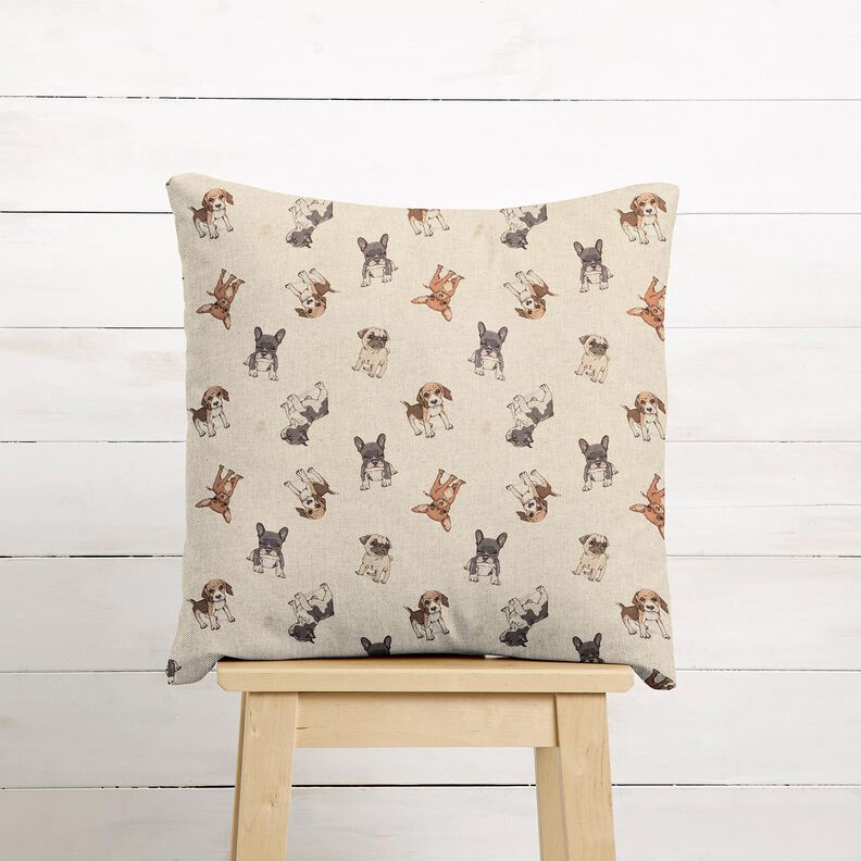 Dekostoff Halbpanama Hundewelpen &ndash; natur/grau,  image number 6