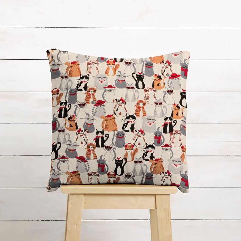 Dekostoff Halbpanama elegante Katzen – natur/grau,  image number 9