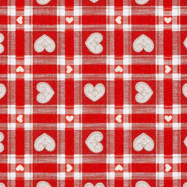 Baumwollstoff Cretonne Vichykaro und Herzen – rot, image number 1