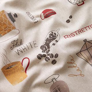 Dekostoff Halbpanama Kaffee – karminrot/natur, 