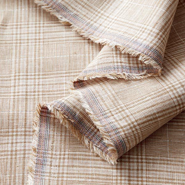 Anzugstoff Karo Metallicgarn – sand/wollweiss | Reststück 100cm