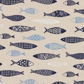 Dekostoff Halbpanama abstrakter Fischschwarm – natur/blau, 