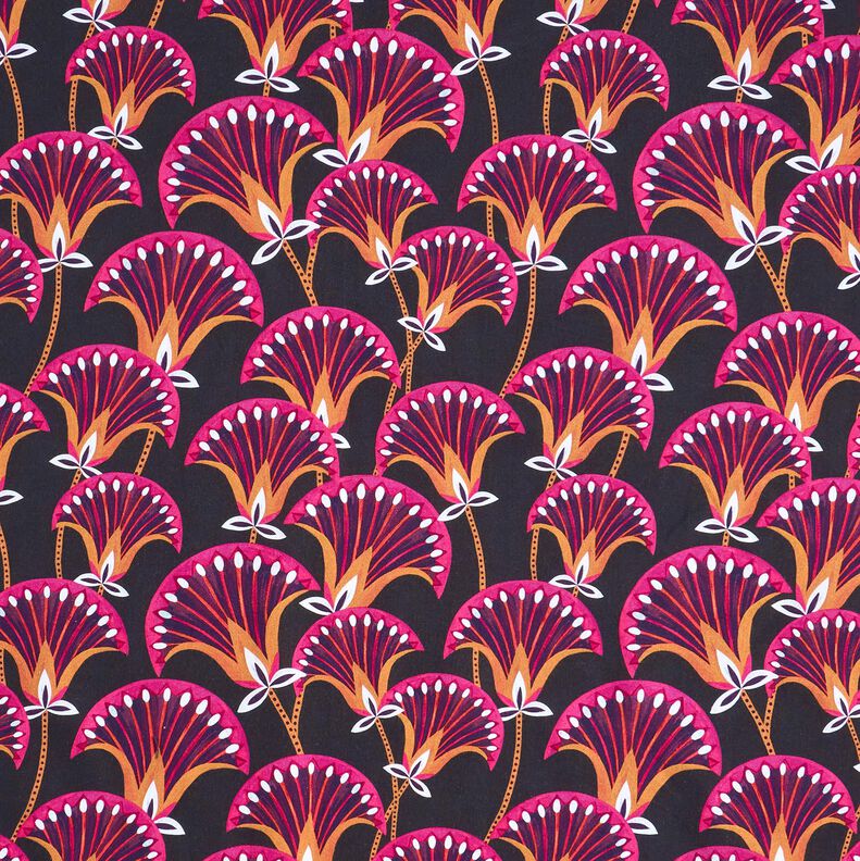 Dekostoff Canvas Blumenfächer – schwarz/pink, image number 1