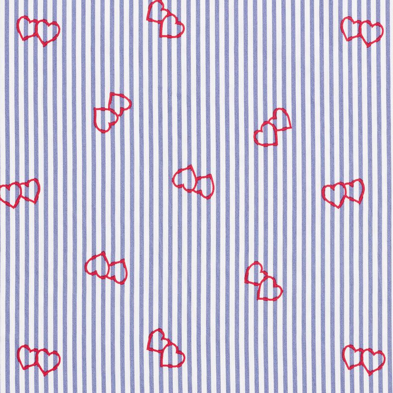 Popeline Stretch Streifen und Herzen – weiss/indigo, image number 1