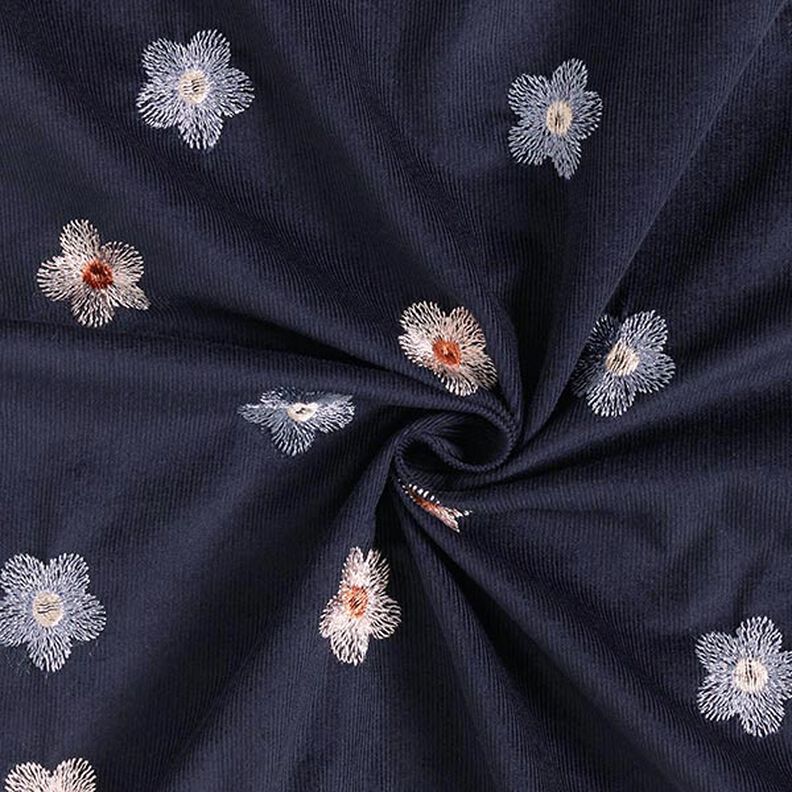Babycord gestickte Blumen – nachtblau,  image number 3