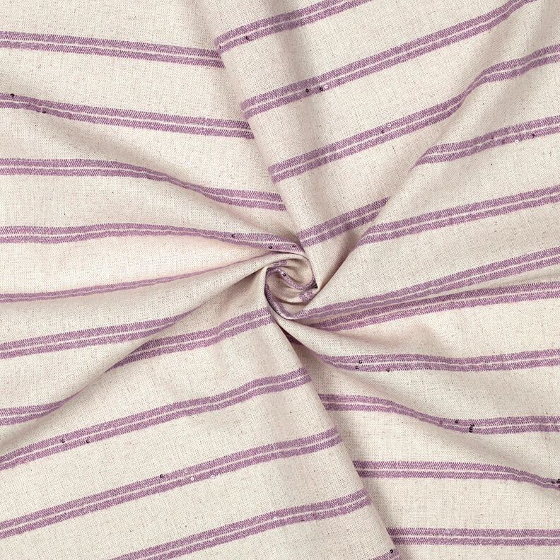 Leinen-Mix Streifen und mini Pailletten &ndash; natur/flieder,  image number 3