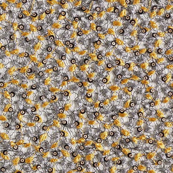 Spitzenstoff Blumenranken & Pailletten – schwarz/gold, image number 1
