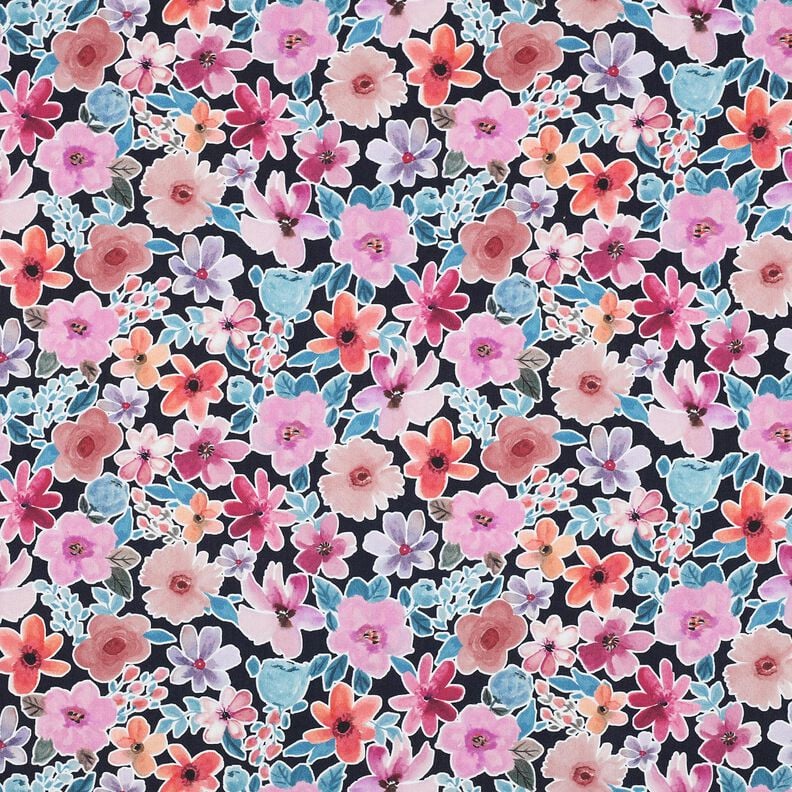 Baumwollpopeline Blumen | Poppy Fabrics – schwarzblau,  image number 1