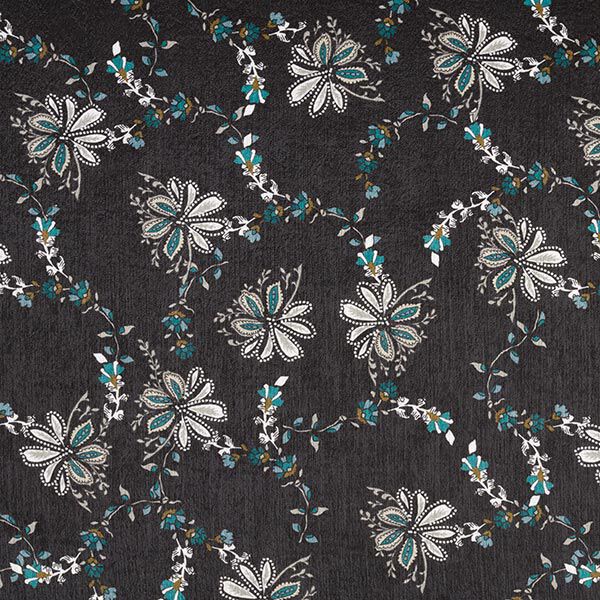 Satin Blumenranken – schwarz | Reststück 100cm