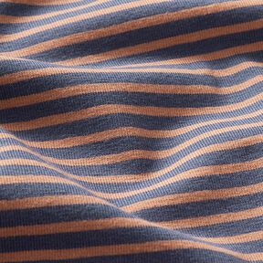Baumwolljersey schmale Streifen – kupfer/jeansblau, 