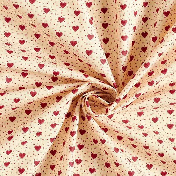 Beschichtete Baumwolle Herzen – hellbeige/rot