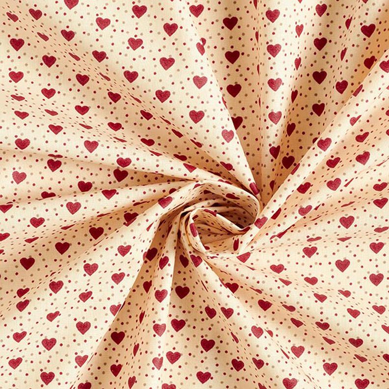 Beschichtete Baumwolle Herzen – hellbeige/rot,  image number 4