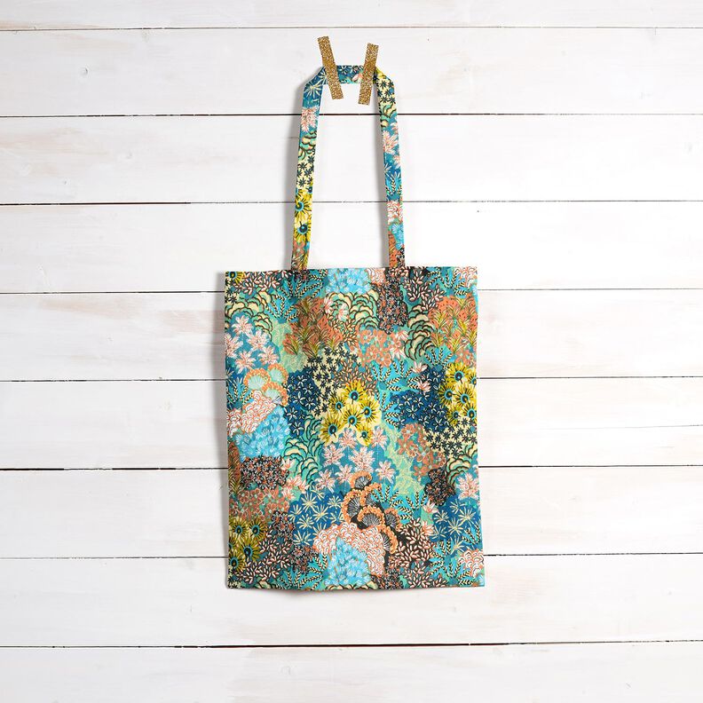 Beschichtete Baumwolle Blumenmeer – ozeanblau/terracotta,  image number 8