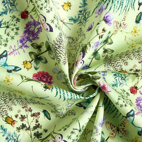 Outdoorstoff Canvas Wildblumen & Insekten – pastellgrün | Reststück 50cm