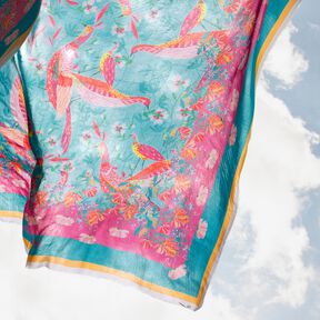 Beachwear Panel Pareo Pfauen und Blumen – aquablau/intensiv pink, 
