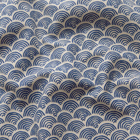 Dekostoff Halbpanama Wellenbögen – natur/indigo, 