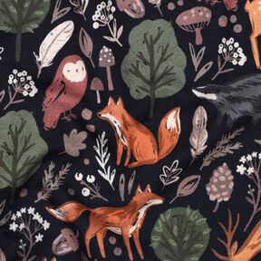Sweatshirt angeraut Tiere im Wald Digitaldruck | Poppy Fabrics – nachtblau, 