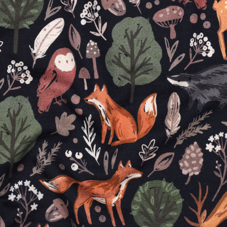 Sweatshirt angeraut Tiere im Wald Digitaldruck | Poppy Fabrics – nachtblau,  image number 2