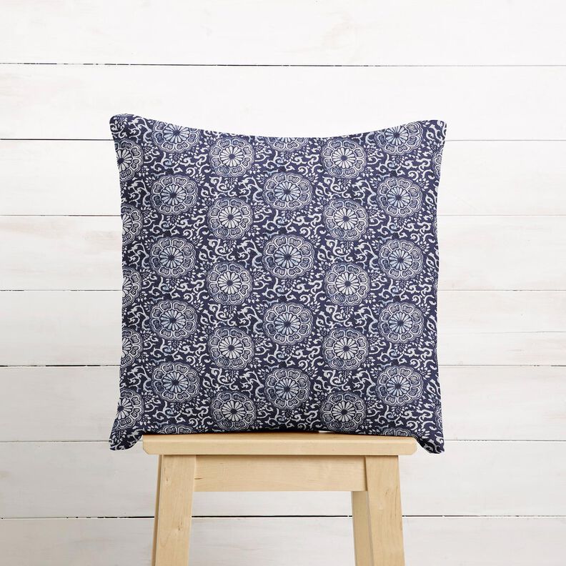 Baumwollstoff Cretonne florales Mandala – weiss/nachtblau, image number 7