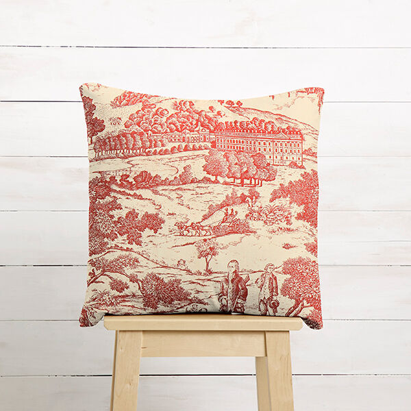 Dekostoff Halbpanama Toile de Jouy – kirschrot/creme, image number 6