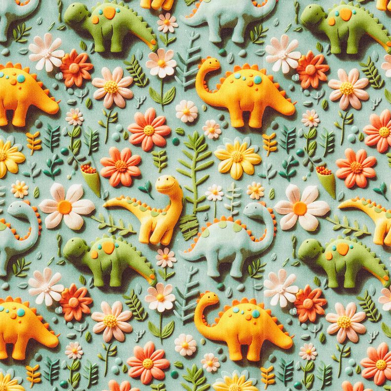Baumwollpopeline Knet-Dinos Digitaldruck – schilf,  image number 1