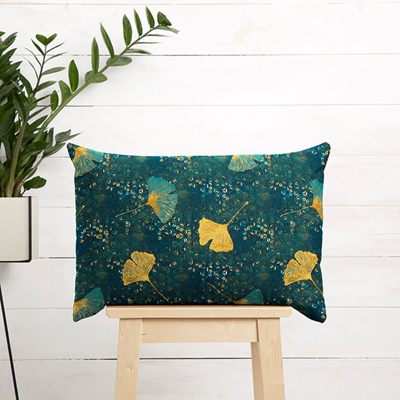 Baumwollstoff Cretonne Ginkgo – petrol,  image number 6